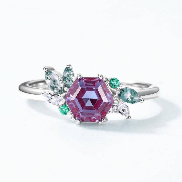 Anillo de alejandrita natural con corte geométrico hexagonal de Olivenorma