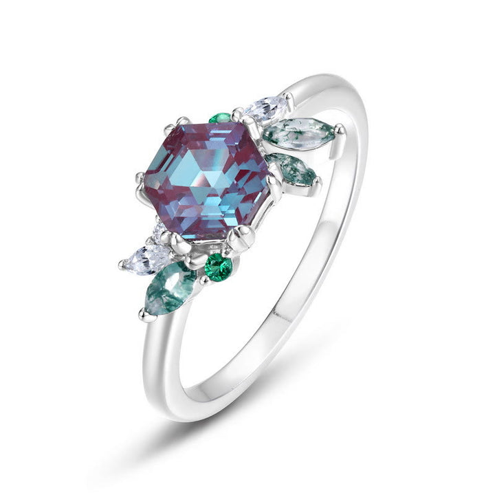 Anillo de alejandrita natural con corte geométrico hexagonal de Olivenorma