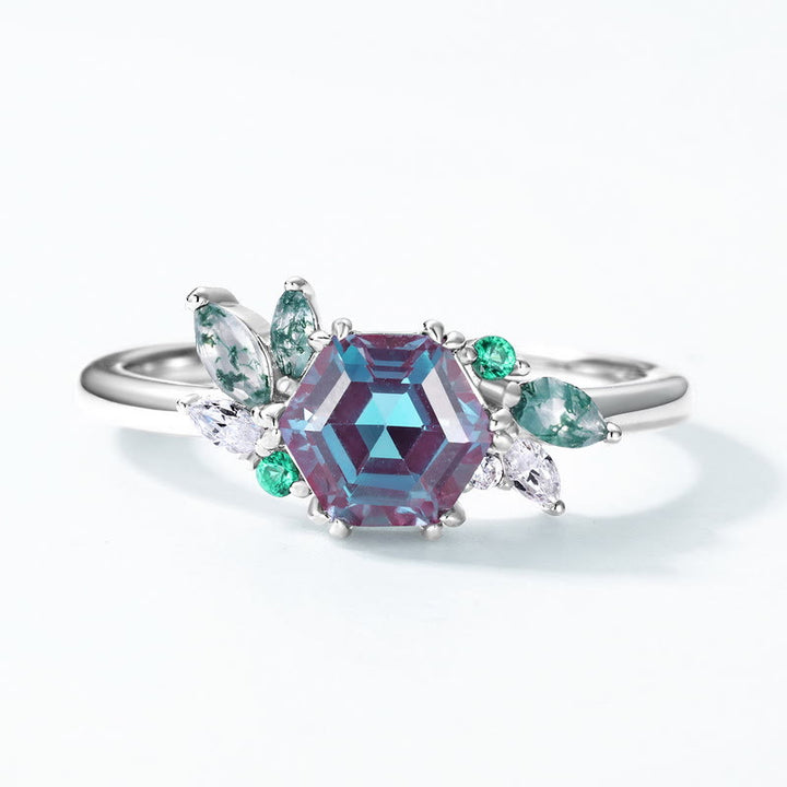 Anillo de alejandrita natural con corte geométrico hexagonal de Olivenorma