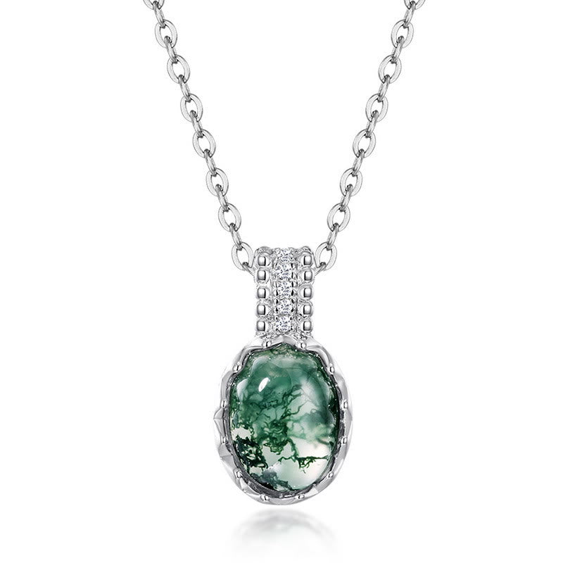 Juego de joyas con colgante de ágata musgosa natural de talla redonda de Olivenorma