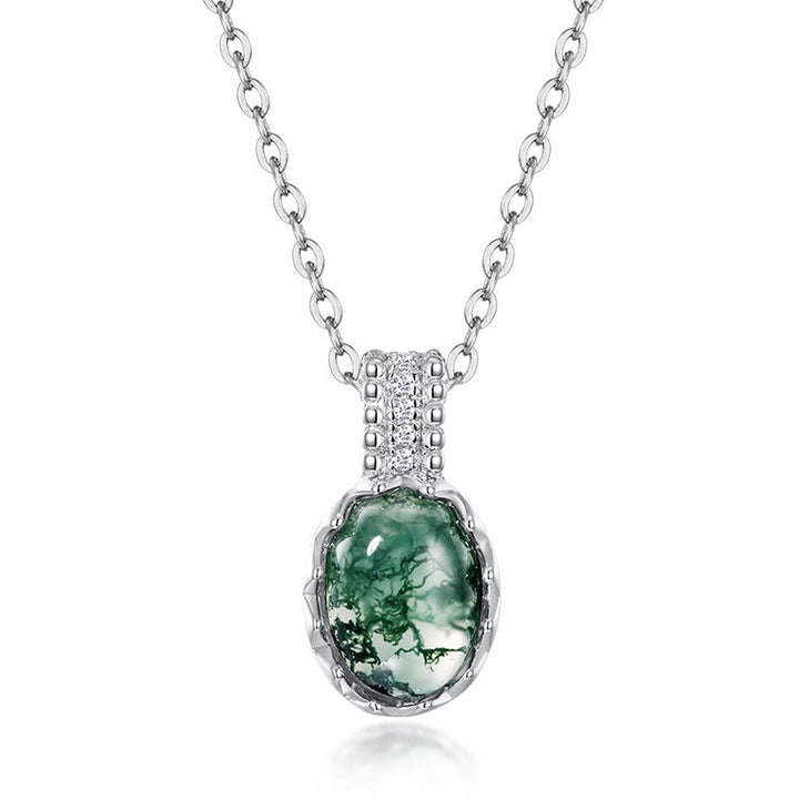 Juego de joyas con colgante de ágata musgosa natural de talla redonda de Olivenorma