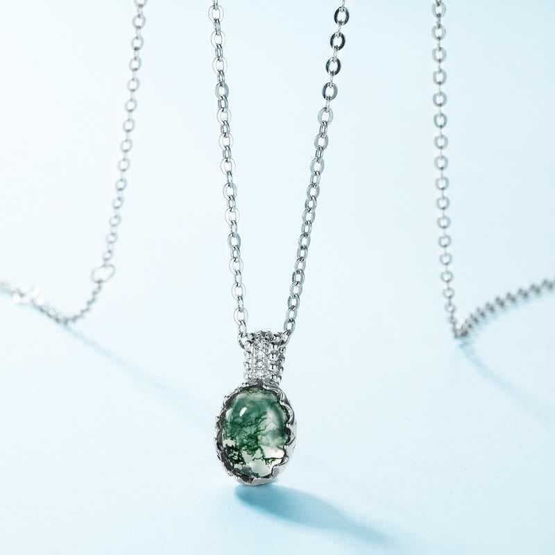 Juego de joyas con colgante de ágata musgosa natural de talla redonda de Olivenorma
