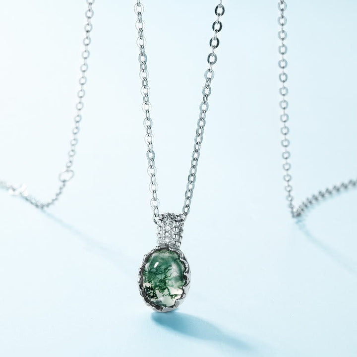 Juego de joyas con colgante de ágata musgosa natural de talla redonda de Olivenorma