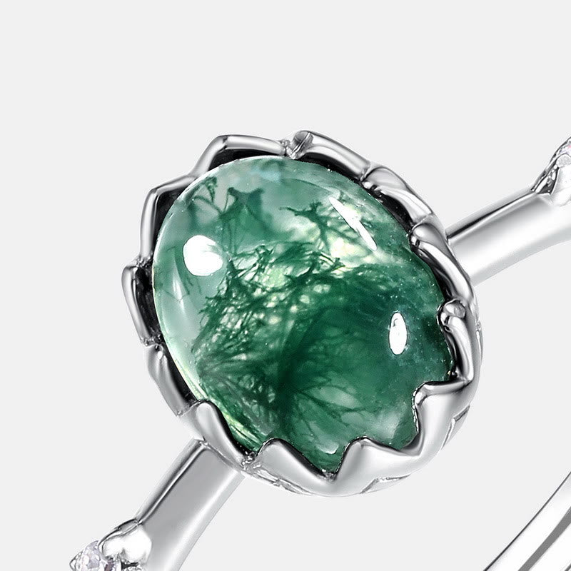 Juego de joyas con colgante de ágata musgosa natural de talla redonda de Olivenorma