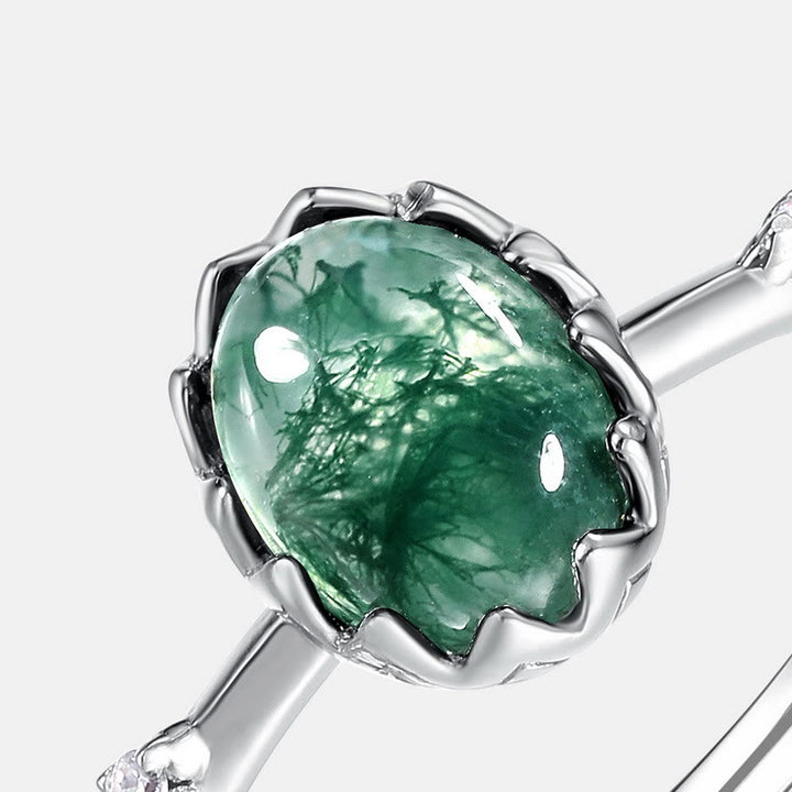 Juego de joyas con colgante de ágata musgosa natural de talla redonda de Olivenorma