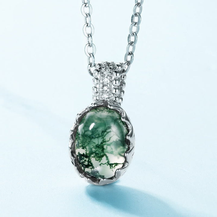 Juego de joyas con colgante de ágata musgosa natural de talla redonda de Olivenorma
