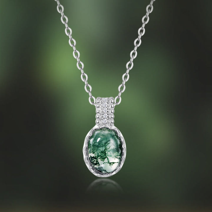 Juego de joyas con colgante de ágata musgosa natural de talla redonda de Olivenorma