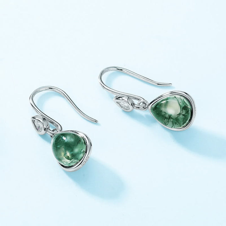 Juego de joyas con colgante de ágata musgosa natural tallada en forma de pera de Olivenorma