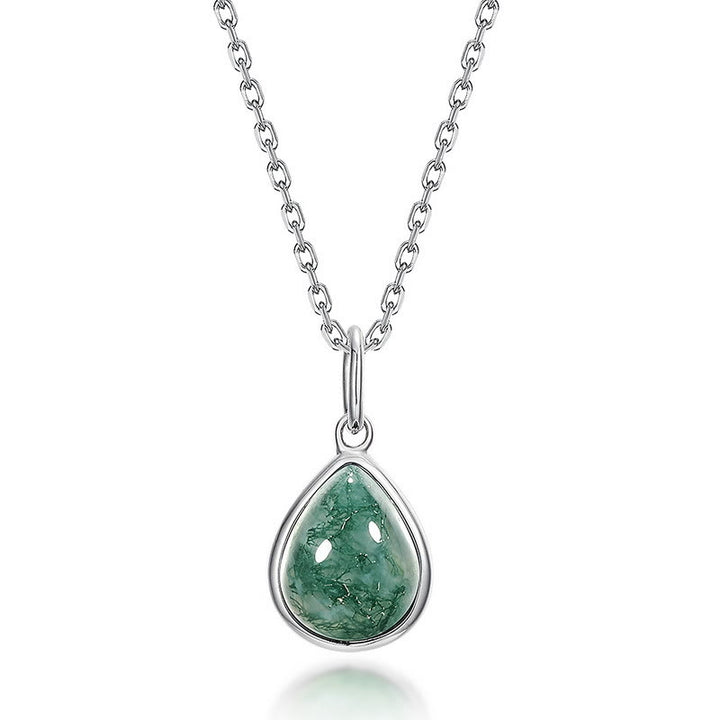 Juego de joyas con colgante de ágata musgosa natural tallada en forma de pera de Olivenorma