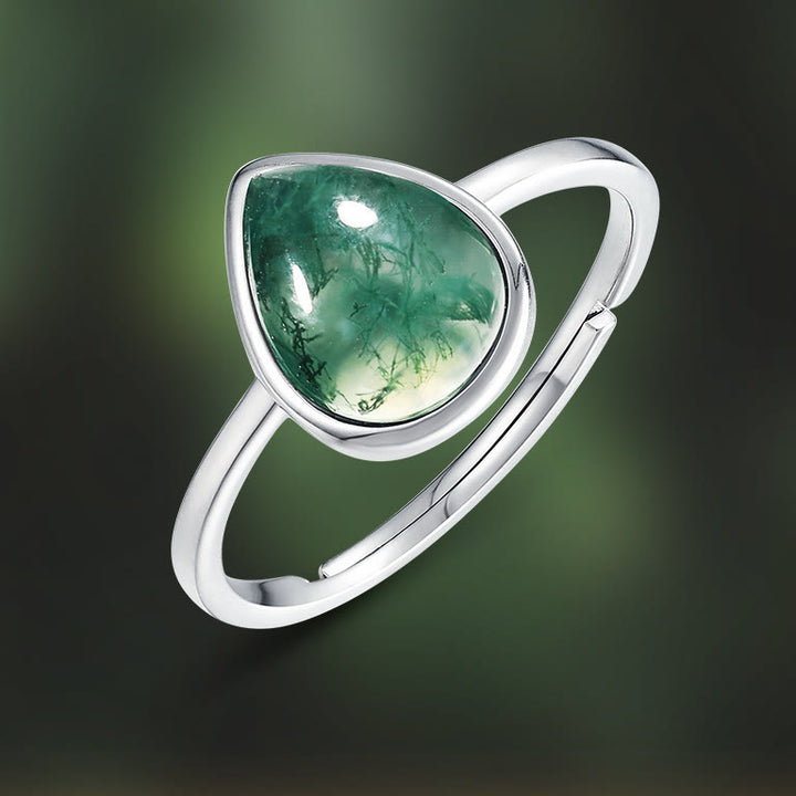 Juego de joyas con colgante de ágata musgosa natural tallada en forma de pera de Olivenorma