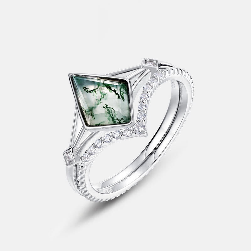 Conjunto de joyas de ágata musgosa natural tallada con forma de cometa de Olivenorma
