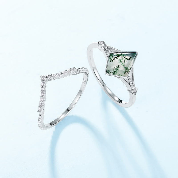 Conjunto de joyas de ágata musgosa natural tallada con forma de cometa de Olivenorma