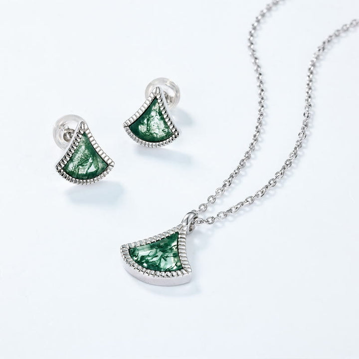 Conjunto de joyas de ágata musgosa con forma de hoja de ginkgo de Olivenorma