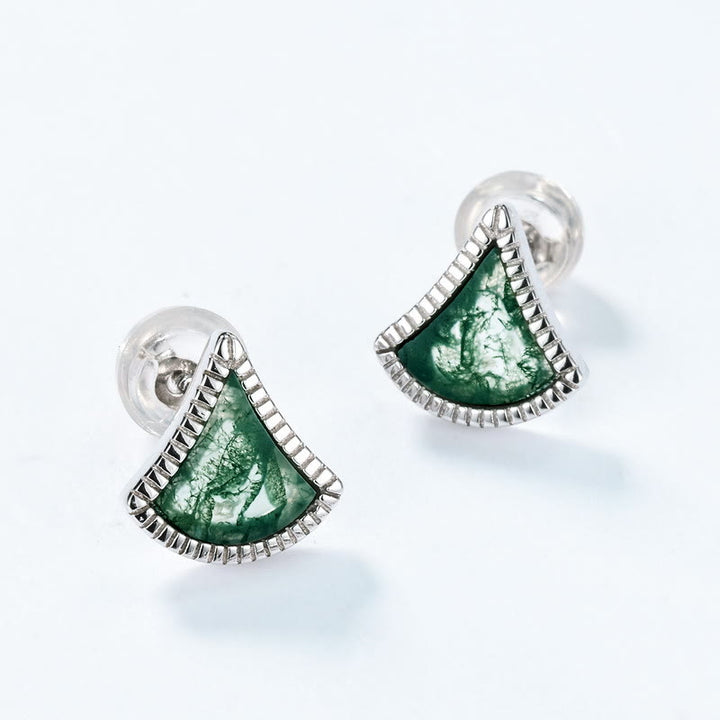 Conjunto de joyas de ágata musgosa con forma de hoja de ginkgo de Olivenorma