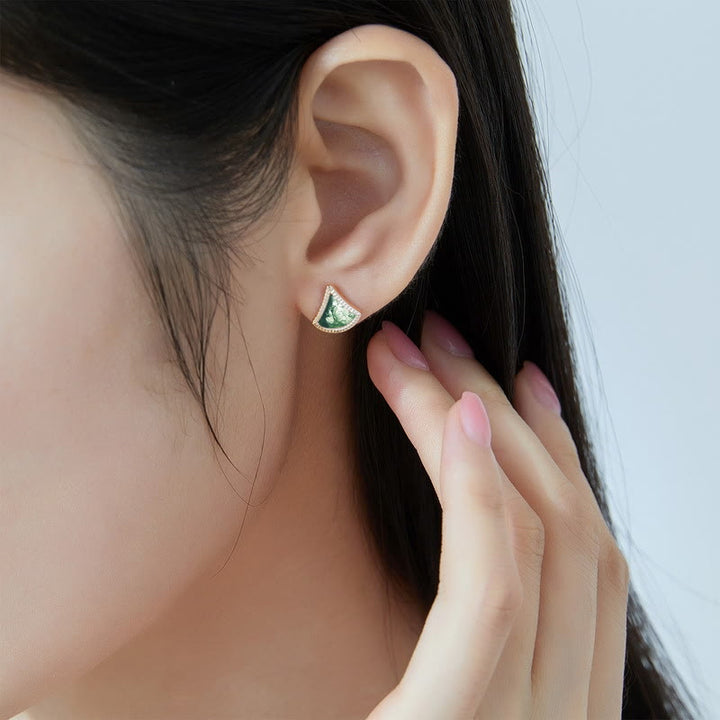 Conjunto de joyas de ágata musgosa con forma de hoja de ginkgo de Olivenorma