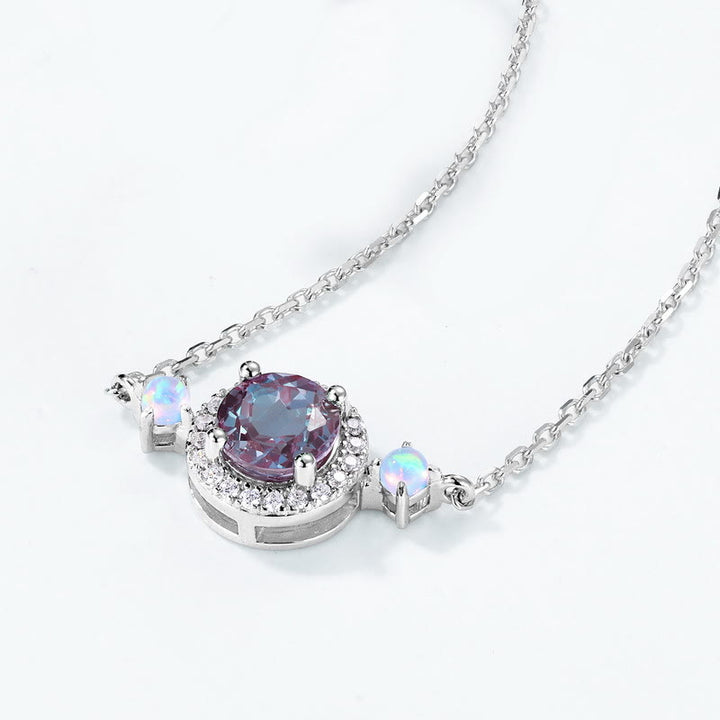 Conjunto de joyas con colgante redondo de alejandrita natural de Olivenorma
