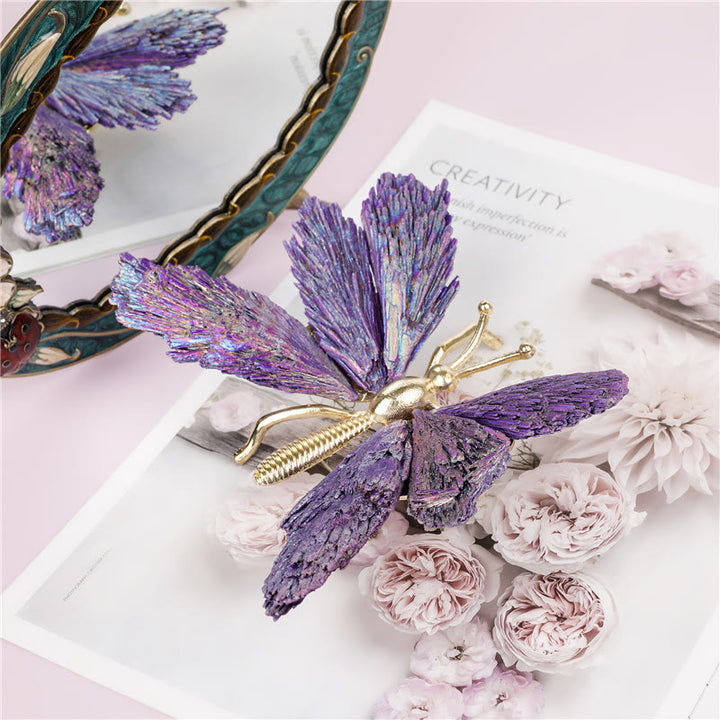 Decoración con forma de mariposa de turmalina natural morada galvanizada de Olivenorma
