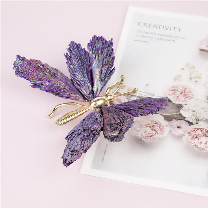 Decoración con forma de mariposa de turmalina natural morada galvanizada de Olivenorma