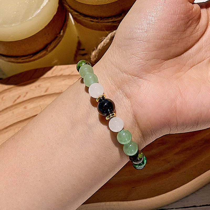 Pulsera de cuentas de obsidiana y aventurina verde natural de Olivenorma