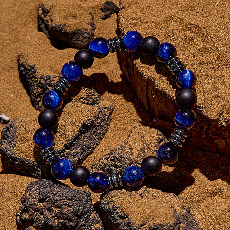 Pulsera de cuentas de hematita y ojo de tigre natural de Olivenorma
