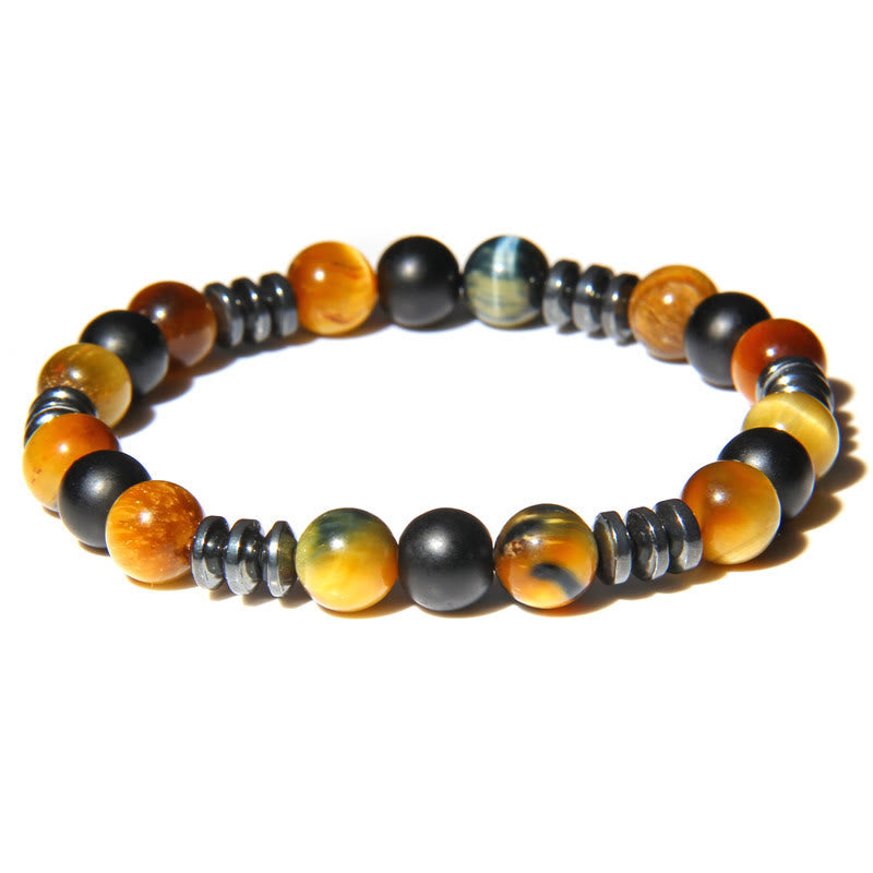 Pulsera de cuentas de hematita y ojo de tigre natural de Olivenorma
