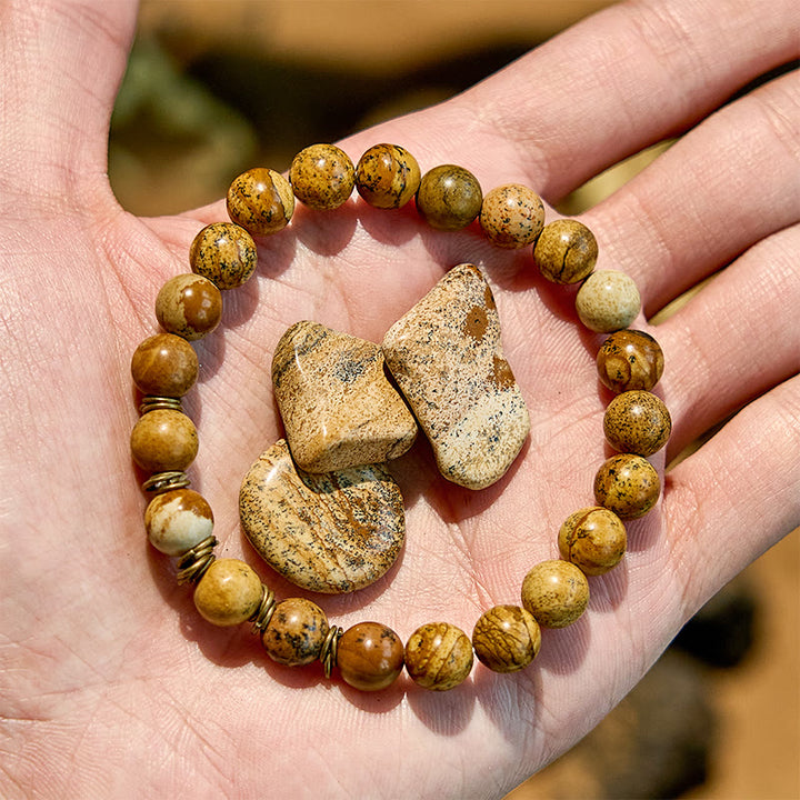 Pulsera de alambre de cobre dorado con cuentas de piedra natural de Olivenorma