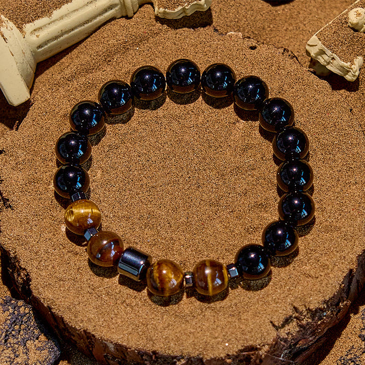 Pulsera de cuentas de obsidiana, ojo de tigre y hematita de Olivenorma