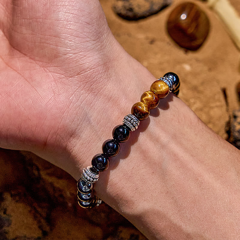 Pulsera de cuentas de aleación de obsidiana, ojo de tigre y hematita de Olivenorma