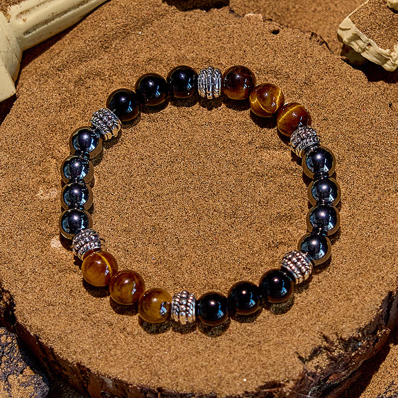 Pulsera de cuentas de aleación de obsidiana, ojo de tigre y hematita de Olivenorma
