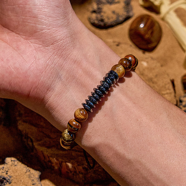 Pulsera de cuentas de hematita geométricas de ojo de tigre de 8 mm de Olivenorma