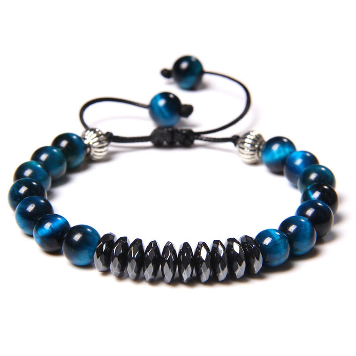 Pulsera de cuentas de hematita geométricas de ojo de tigre de 8 mm de Olivenorma
