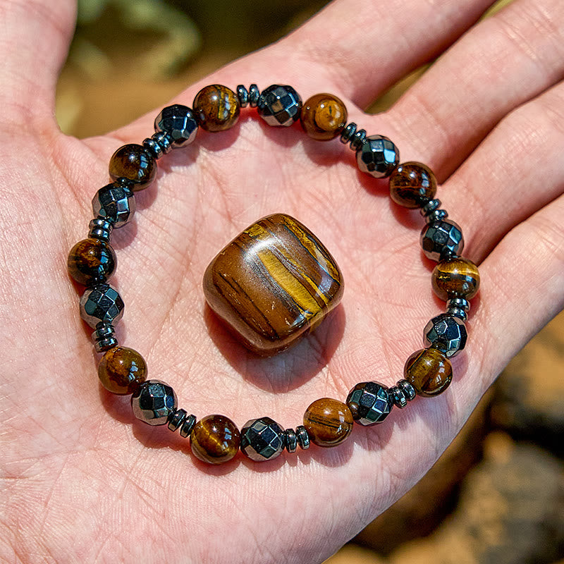 Pulsera de cuentas de obsidiana y hematita con ojo de tigre de Olivenorma , 2 piezas