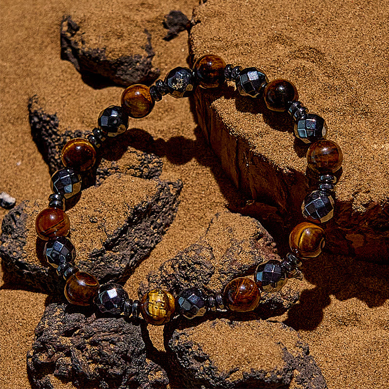 Pulsera de cuentas de obsidiana y hematita con ojo de tigre de Olivenorma , 2 piezas