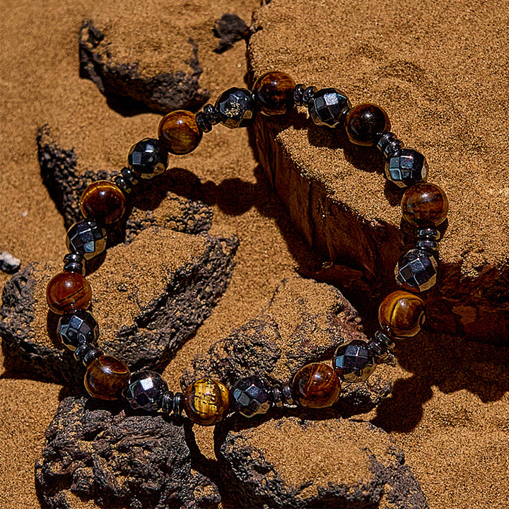 Pulsera de cuentas de obsidiana y hematita con ojo de tigre de Olivenorma , 2 piezas