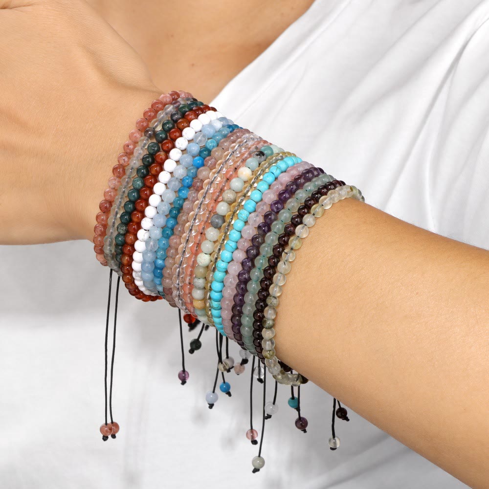 Pulsera con cordón de cuentas de piedra natural de 4 mm/6 mm de Olivenorma