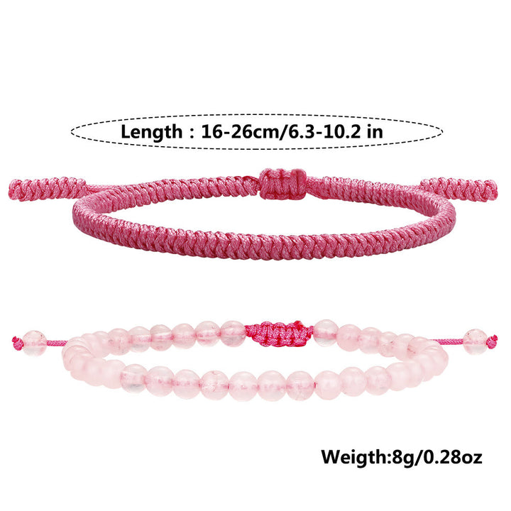 Pulsera trenzada de cuentas de cuarzo rosa natural de Olivenorma