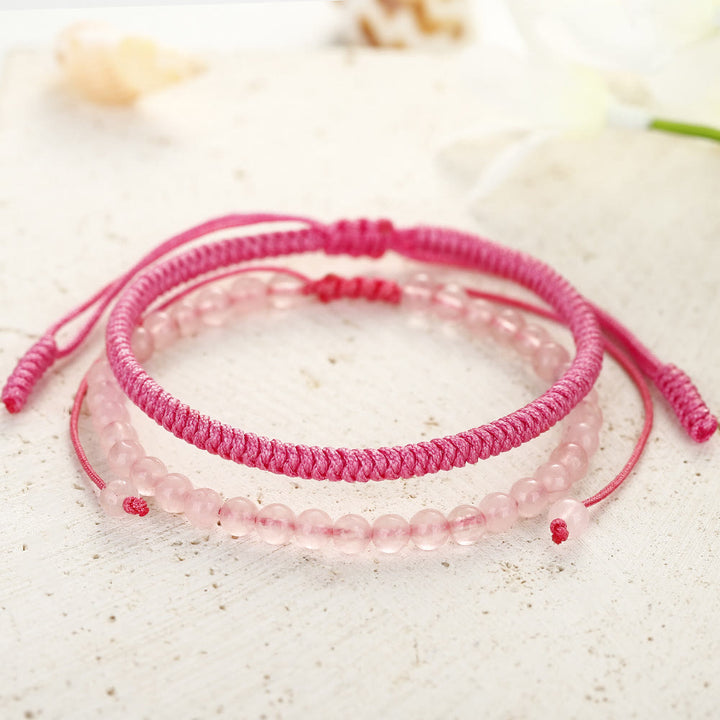 Pulsera trenzada de cuentas de cuarzo rosa natural de Olivenorma