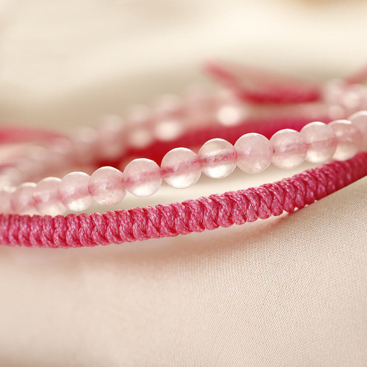 Pulsera trenzada de cuentas de cuarzo rosa natural de Olivenorma