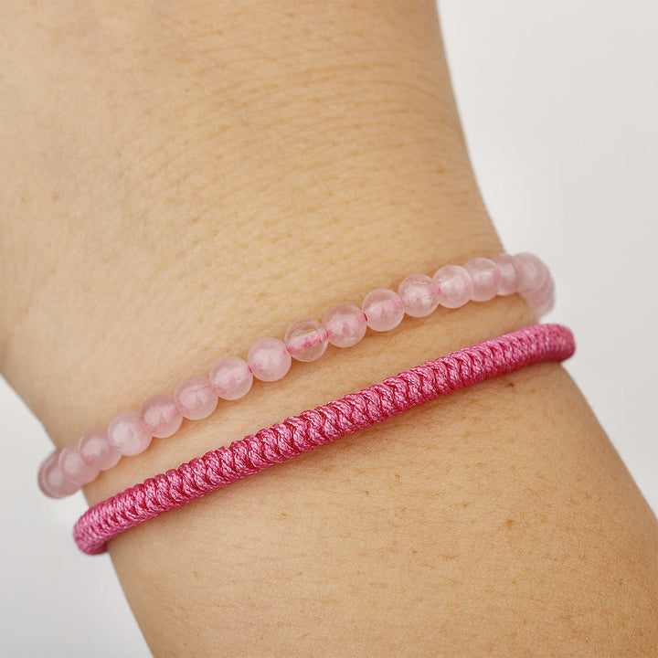 Pulsera trenzada de cuentas de cuarzo rosa natural de Olivenorma