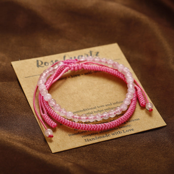 Pulsera trenzada de cuentas de cuarzo rosa natural de Olivenorma