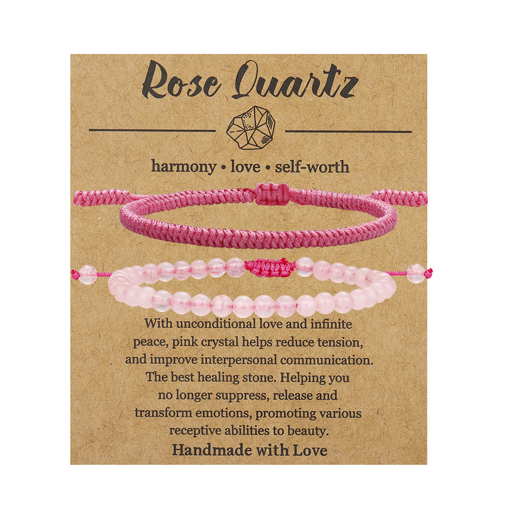 Pulsera trenzada de cuentas de cuarzo rosa natural de Olivenorma