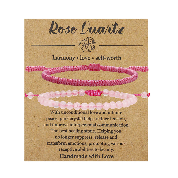 Pulsera trenzada de cuentas de cuarzo rosa natural de Olivenorma