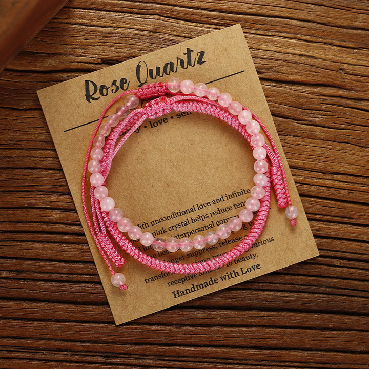 Pulsera trenzada de cuentas de cuarzo rosa natural de Olivenorma