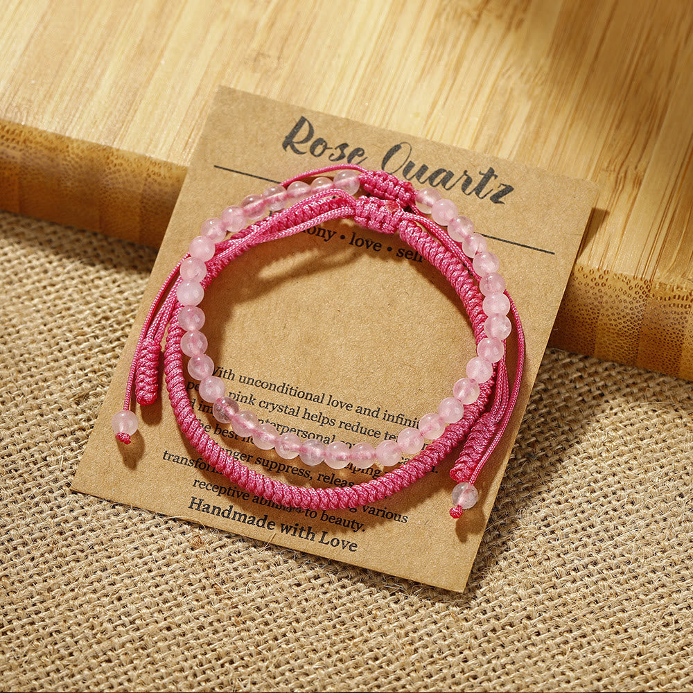 Pulsera trenzada de cuentas de cuarzo rosa natural de Olivenorma