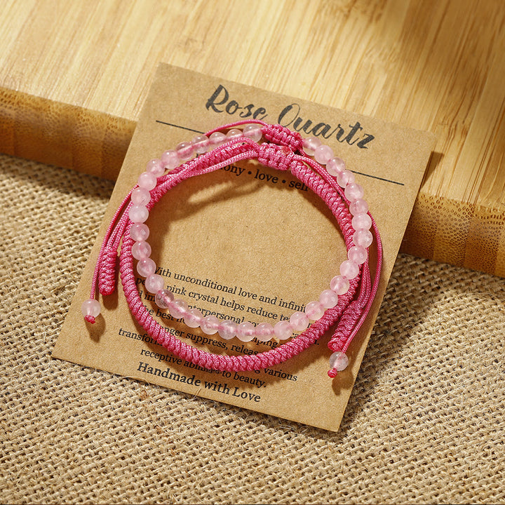 Pulsera trenzada de cuentas de cuarzo rosa natural de Olivenorma