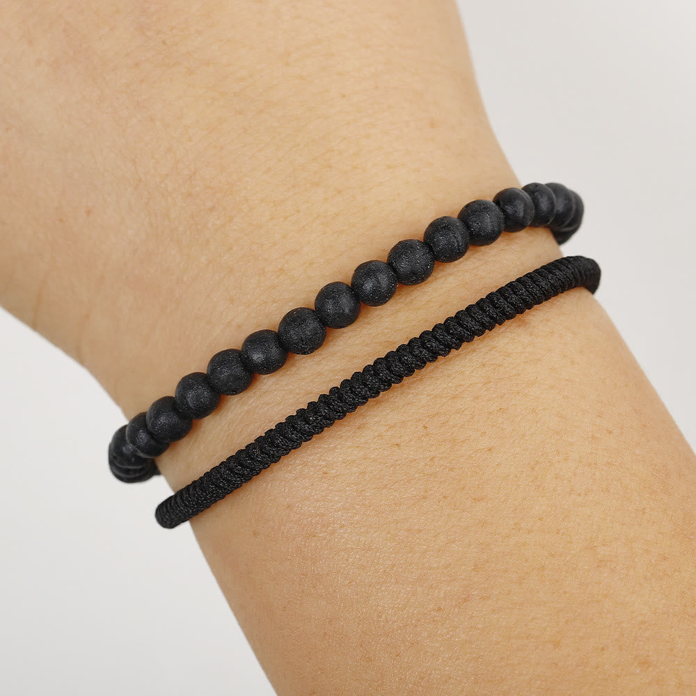 Pulsera trenzada con cuentas de piedra de lava natural de Olivenorma