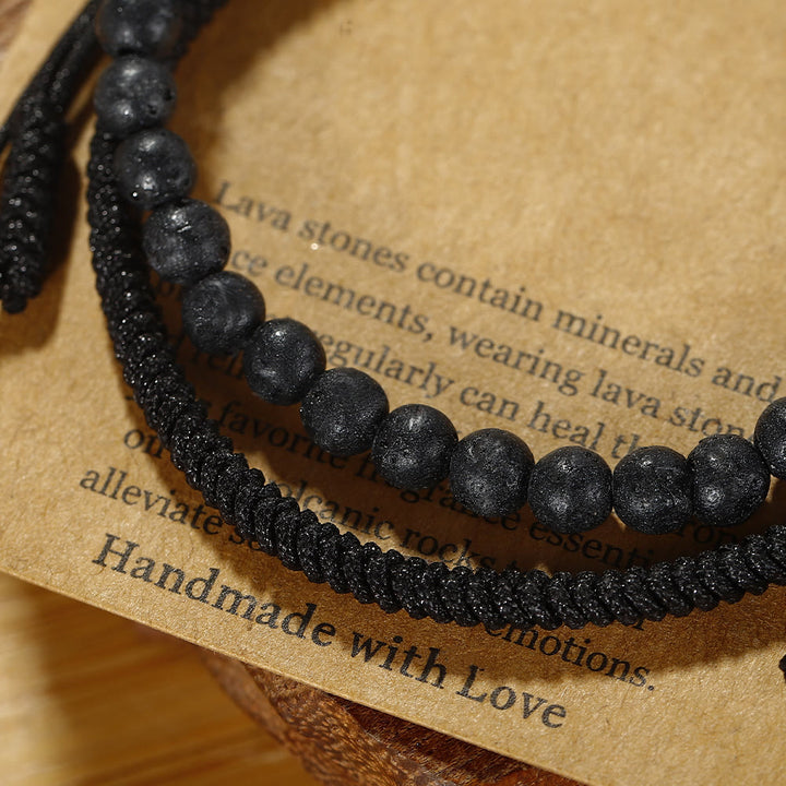 Pulsera trenzada con cuentas de piedra de lava natural de Olivenorma
