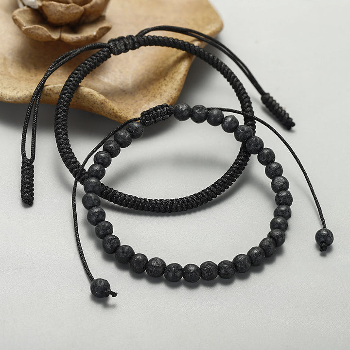 Pulsera trenzada con cuentas de piedra de lava natural de Olivenorma
