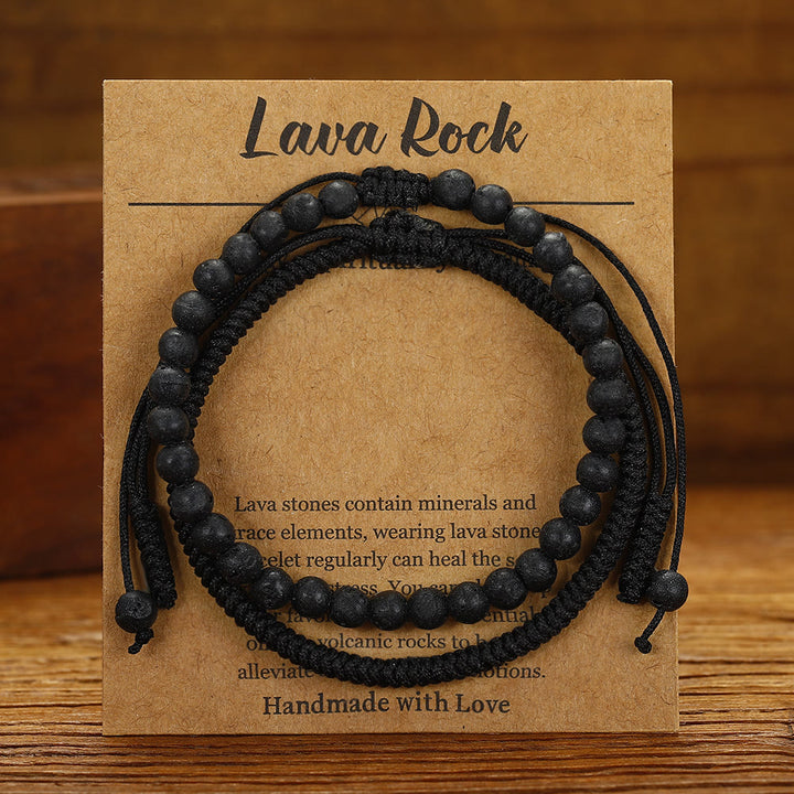 Pulsera trenzada con cuentas de piedra de lava natural de Olivenorma