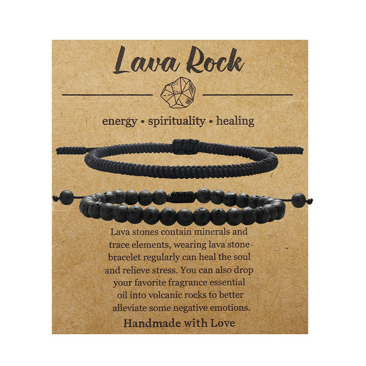 Pulsera trenzada con cuentas de piedra de lava natural de Olivenorma